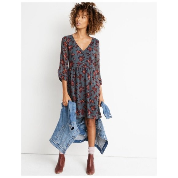 NWT Madewell Moonblossom Ruffle-Sleeve Dress - Picture 4 of 9